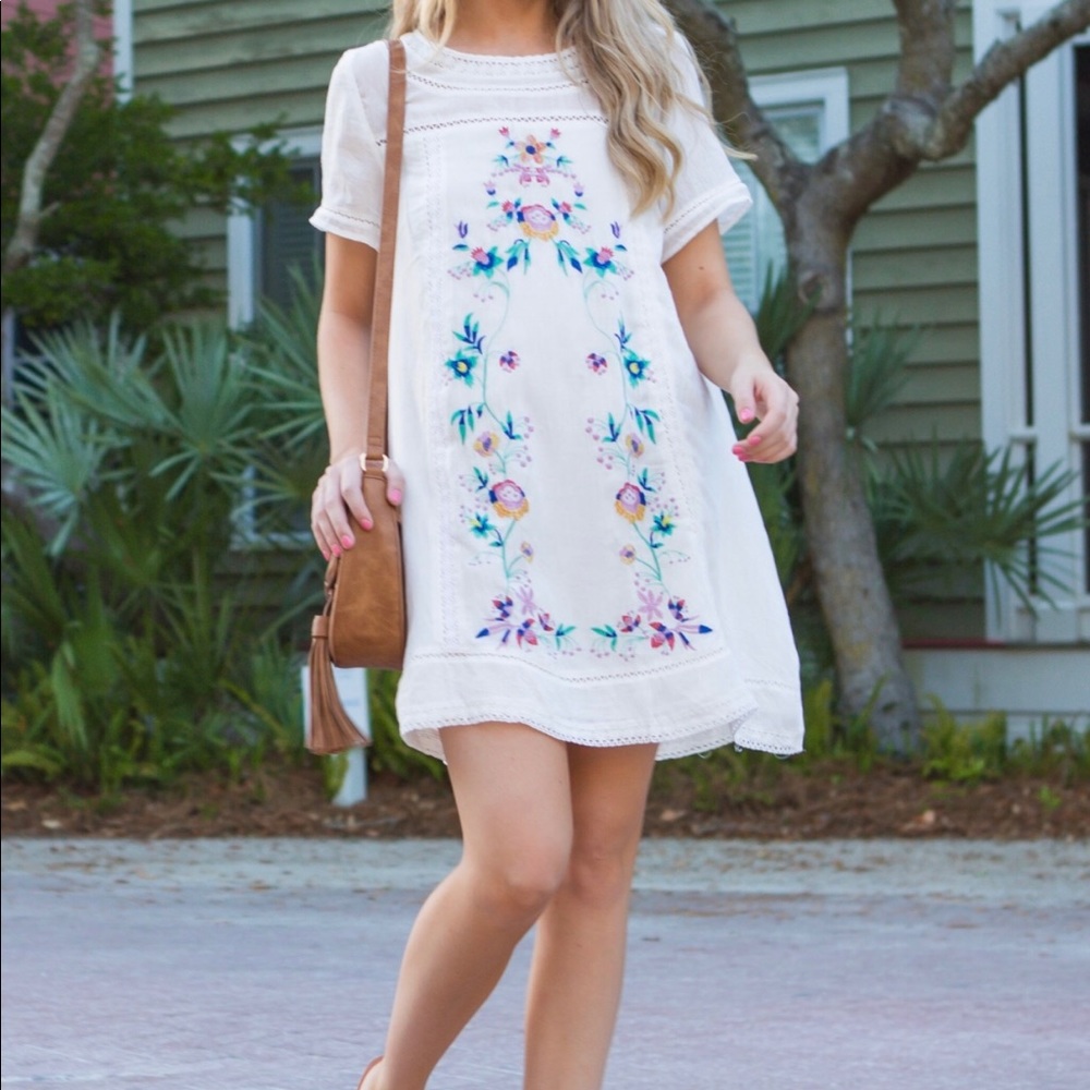 White Boho Floral Dress